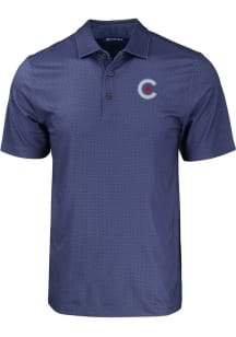 Cutter and Buck Chicago Cubs Mens Navy Blue City Connect Pike Eco Geo Print Short Sleeve Polo