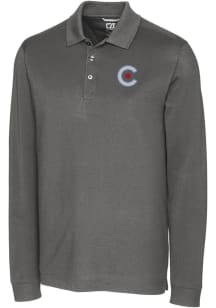 Cutter and Buck Chicago Cubs Mens Grey City Connect Advantage Long Sleeve Polo Shirt