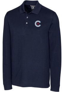 Cutter and Buck Chicago Cubs Mens Navy Blue City Connect Advantage Long Sleeve Polo Shirt