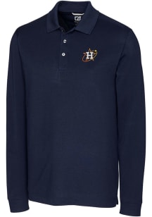 Cutter and Buck Houston Astros Mens Navy Blue City Connect Advantage Long Sleeve Polo Shirt