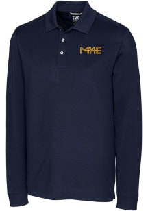 Cutter and Buck Milwaukee Brewers Mens Navy Blue City Connect Advantage Long Sleeve Polo Shirt