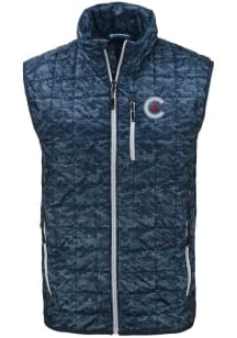 Cutter and Buck Chicago Cubs Mens Navy Blue City Connect Rainier PrimaLoft Printed Sleeveless Ja..