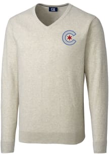 Cutter and Buck Chicago Cubs Mens Oatmeal City Connect Lakemont Long Sleeve Sweater