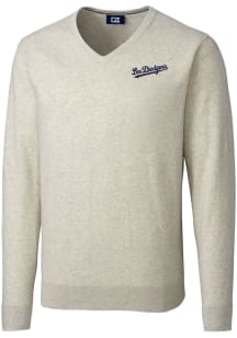 Cutter and Buck Los Angeles Dodgers Mens Oatmeal City Connect Lakemont Long Sleeve Sweater
