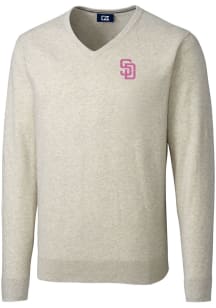 Cutter and Buck San Diego Padres Mens Oatmeal City Connect Lakemont Long Sleeve Sweater