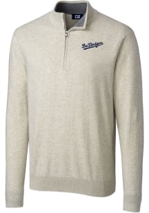 Cutter and Buck Los Angeles Dodgers Mens Oatmeal City Connect Lakemont Long Sleeve 1/4 Zip Pullo..