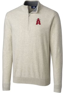 Cutter and Buck Los Angeles Angels Mens Oatmeal City Connect Lakemont Long Sleeve 1/4 Zip Pullov..