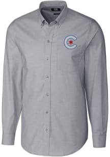 Cutter and Buck Chicago Cubs Mens Charcoal City Connect Stretch Oxford Long Sleeve Dress Shirt