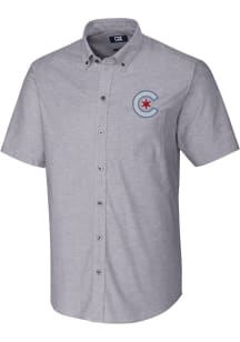 Cutter and Buck Chicago Cubs Mens Charcoal City Connect Oxford Short Sleeve Dress Shirt