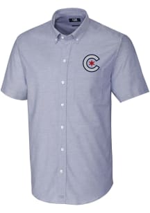 Cutter and Buck Chicago Cubs Mens Light Blue City Connect Oxford Short Sleeve Dress Shirt