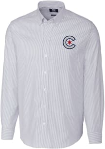 Cutter and Buck Chicago Cubs Mens Light Blue City Connect Stretch Oxford Long Sleeve Dress Shirt