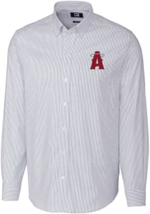 Cutter and Buck Los Angeles Angels Mens Light Blue City Connect Stretch Oxford Stripe Long Sleev..