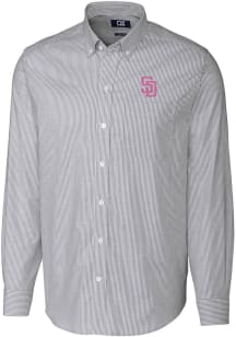 Cutter and Buck San Diego Padres Mens Charcoal City Connect Stretch Oxford Stripe Long Sleeve Dr..