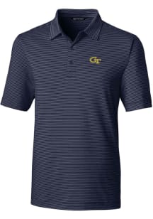 Cutter and Buck GA Tech Yellow Jackets Mens Navy Blue Forge Pencil Stripe Big and Tall Polos Shi..