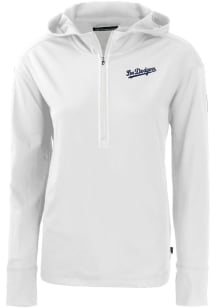 Cutter and Buck Los Angeles Dodgers Womens White City Connect Daybreak Hood 1/4 Zip Pullover