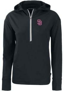 Cutter and Buck San Diego Padres Womens Black City Connect Daybreak Hood 1/4 Zip Pullover