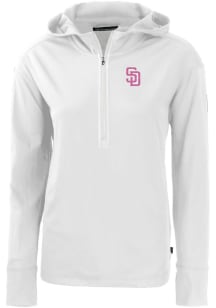 Cutter and Buck San Diego Padres Womens White City Connect Daybreak Hood 1/4 Zip Pullover