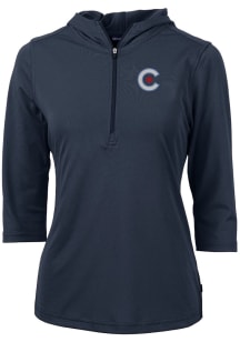Cutter and Buck Chicago Cubs Womens Navy Blue City Connect Virtue Eco Pique Hooded Sweatshirt