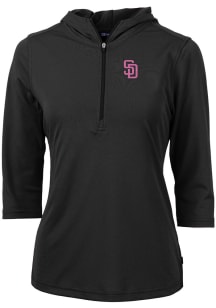 Cutter and Buck San Diego Padres Womens Black City Connect Virtue Eco Pique Hooded Sweatshirt