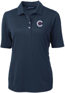 Cutter and Buck Chicago Cubs Womens Navy Blue City Connect Virtue Eco Pique Short Sleeve Polo Sh..