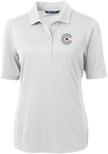Cutter and Buck Chicago Cubs Womens White City Connect Virtue Eco Pique Short Sleeve Polo Shirt