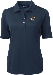 Cutter and Buck Houston Astros Womens Navy Blue City Connect Virtue Eco Pique Short Sleeve Polo ..