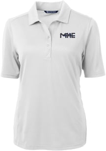Cutter and Buck Milwaukee Brewers Womens White City Connect Virtue Eco Pique Short Sleeve Polo S..