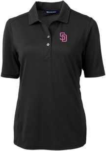 Cutter and Buck San Diego Padres Womens Black City Connect Virtue Eco Pique Short Sleeve Polo Sh..
