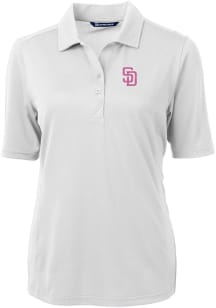 Cutter and Buck San Diego Padres Womens White City Connect Virtue Eco Pique Short Sleeve Polo Sh..