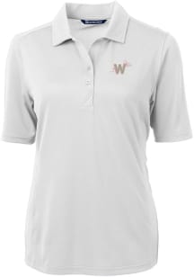 Cutter and Buck Washington Nationals Womens White City Connect Virtue Eco Pique Short Sleeve Pol..