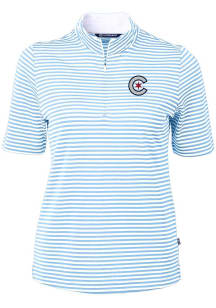 Cutter and Buck Chicago Cubs Womens Light Blue City Connect Virtue Eco Pique Short Sleeve Polo S..