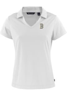 Cutter and Buck Boston Red Sox Womens White City Connect Daybreak V Neck Short Sleeve Polo Shirt