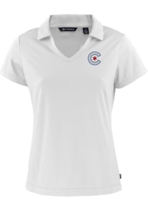 Cutter and Buck Chicago Cubs Womens White City Connect Daybreak V Neck Short Sleeve Polo Shirt