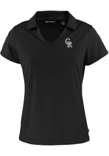 Cutter and Buck Colorado Rockies Womens Black City Connect Daybreak V Neck Short Sleeve Polo Shi..