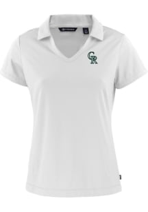 Cutter and Buck Colorado Rockies Womens White City Connect Daybreak V Neck Short Sleeve Polo Shi..