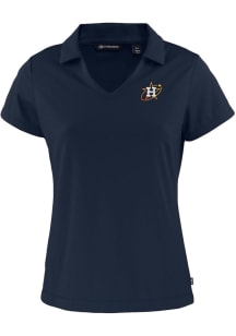 Cutter and Buck Houston Astros Womens Navy Blue City Connect Daybreak V Neck Short Sleeve Polo S..