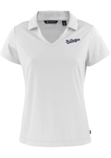 Cutter and Buck Los Angeles Dodgers Womens White City Connect Daybreak V Neck Short Sleeve Polo ..