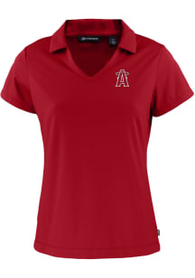 Cutter and Buck Los Angeles Angels Womens Red City Connect Daybreak V Neck Short Sleeve Polo Shi..