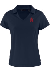 Cutter and Buck Los Angeles Angels Womens Navy Blue City Connect Daybreak V Neck Short Sleeve Po..