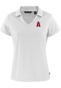 Cutter and Buck Los Angeles Angels Womens White City Connect Daybreak V Neck Short Sleeve Polo S..
