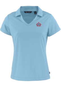 Cutter and Buck Miami Marlins Womens Light Blue City Connect Daybreak V Neck Short Sleeve Polo S..