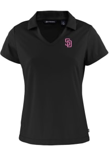 Cutter and Buck San Diego Padres Womens Black City Connect Daybreak V Neck Short Sleeve Polo Shi..