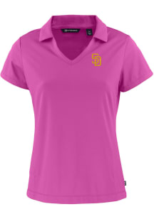 Cutter and Buck San Diego Padres Womens Pink City Connect Daybreak V Neck Short Sleeve Polo Shir..