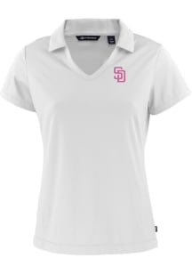 Cutter and Buck San Diego Padres Womens White City Connect Daybreak V Neck Short Sleeve Polo Shi..