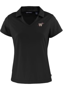 Cutter and Buck Washington Nationals Womens Black City Connect Daybreak V Neck Short Sleeve Polo..