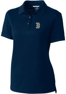 Cutter and Buck Boston Red Sox Womens Navy Blue City Connect Advantage Short Sleeve Polo Shirt