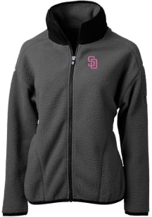 Cutter and Buck San Diego Padres Womens Grey City Connect Cascade Sherpa Long Sleeve Full Zip Ja..