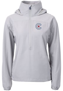 Cutter and Buck Chicago Cubs Womens Grey Charter Eco Long Sleeve Pullover