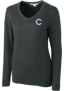 Cutter and Buck Chicago Cubs Womens Charcoal Lakemont Long Sleeve Sweater