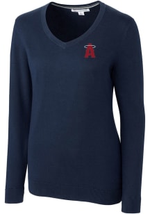 Cutter and Buck Los Angeles Angels Womens Navy Blue Lakemont Long Sleeve Sweater